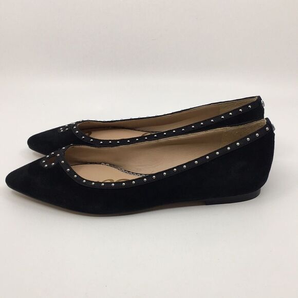 Sam Edelman Rini Black Suede Point Toe Silver Studded Key Hole Ballet Flats Sz 6 - Picture 4 of 16